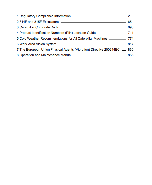 Caterpillar Cat 315F LCR Excavator Operation and Maintenance Manual PDF | S/N TDY