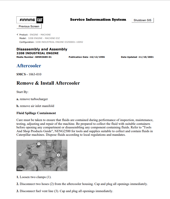 Caterpillar Cat 3208 Engine - Machine Service And Repair Manual PDF | S/N 03Z