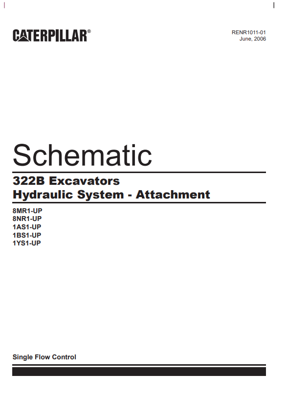 Caterpillar Cat 322B L Excavator Electrical and Hydraulic Schematic Manual PDF | S/N 1YS
