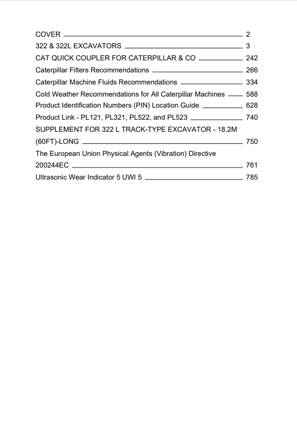 Caterpillar Cat 322 L Excavator Operation and Maintenance Manual PDF | S/N 8CL