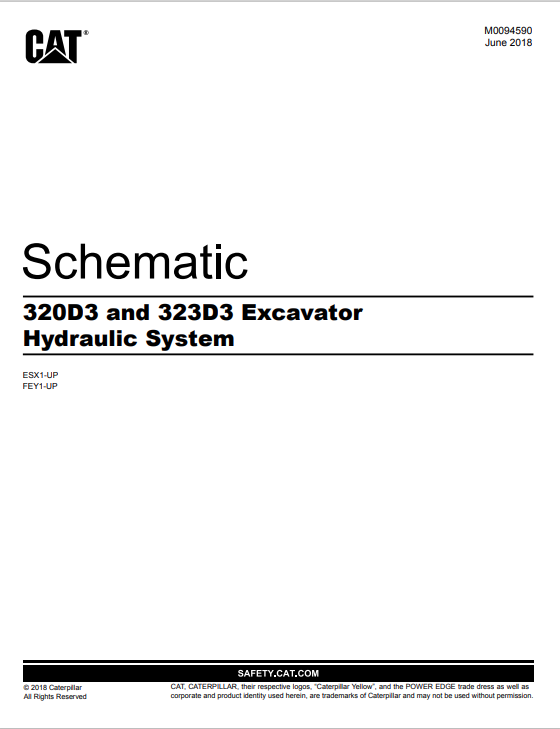 Caterpillar Cat 323D3 Excavator Schematic Manual PDF | S/N FEY