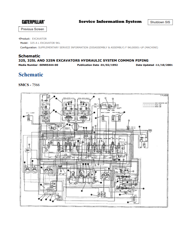 Caterpillar Cat 325-A L Excavator Electrical And Hydraulic Schematic Manual PDF | S/N 9KL