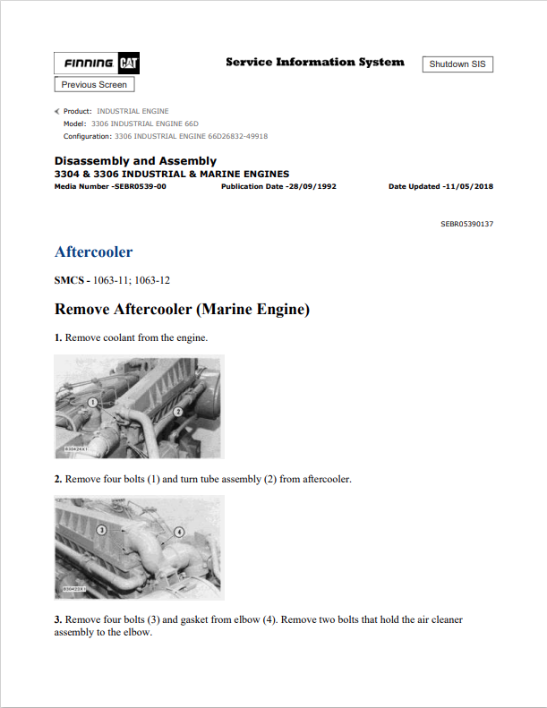 Caterpillar Cat 3306 Industrial Engine Service and Repair Manual PDF | S/N 66D