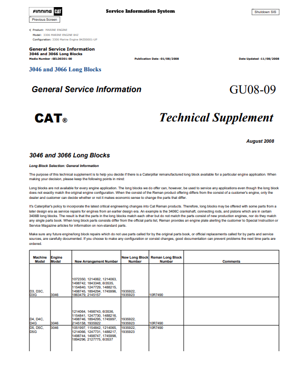 Caterpillar Cat 3306 Marine Engine Service and Repair Manual PDF | S/N 84Z