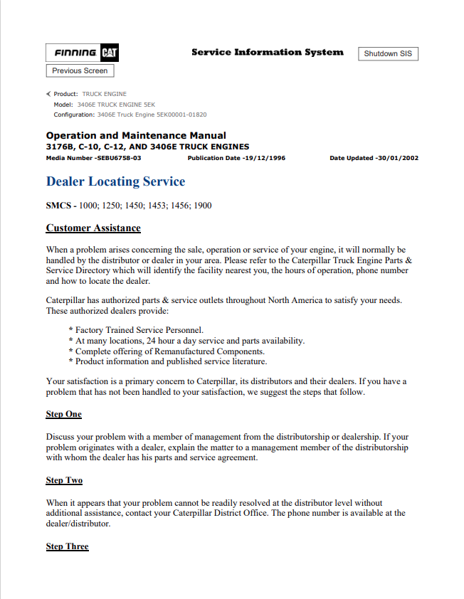 Caterpillar Cat 3406E Truck Engine Operation and Maintenance Manual PDF | S/N 5EK