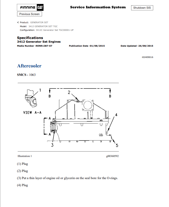 Caterpillar Cat 3412 Generator Set Engine Service and Repair Manual PDF | S/N TGC