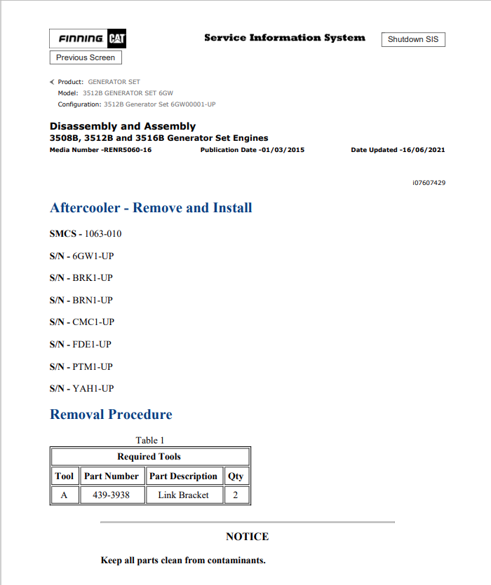 Caterpillar Cat 3512B Generator Set Engine Service and Repair Manual PDF | S/N 6GW