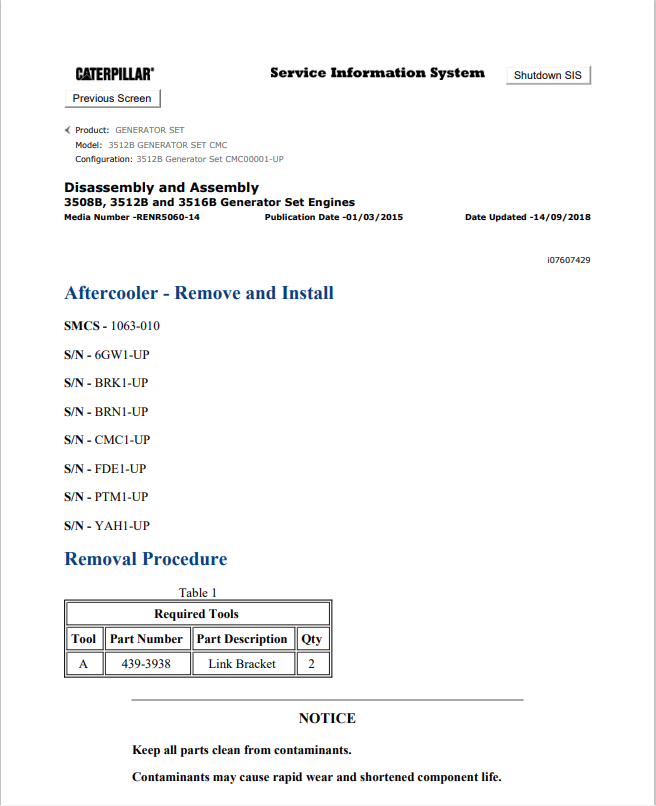 Caterpillar Cat 3512B Generator Set Engine Service and Repair Manual PDF | S/N CMC