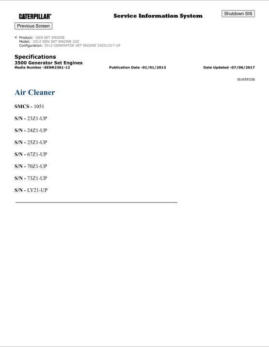 Caterpillar Cat 3512 Generator Set Service and Repair Manual PDF | S/N 24Z 