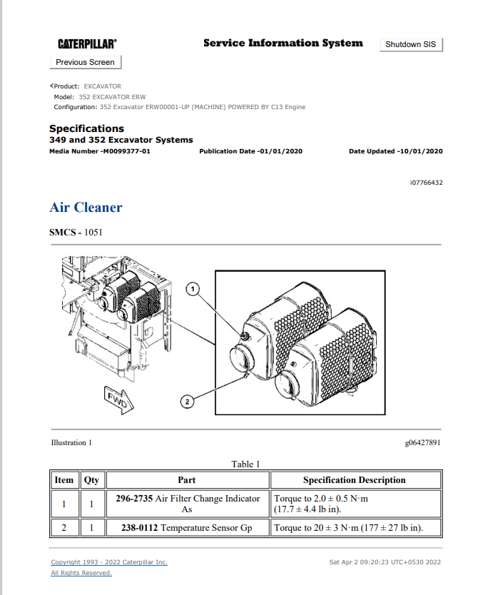 Caterpillar Cat 352 Excavator Service and Repair Manual PDF | S/N ERW