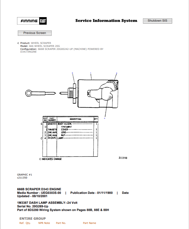 Caterpillar Cat 666 Wheel Scraper Parts Catalogue Manual PDF | S/N 20G