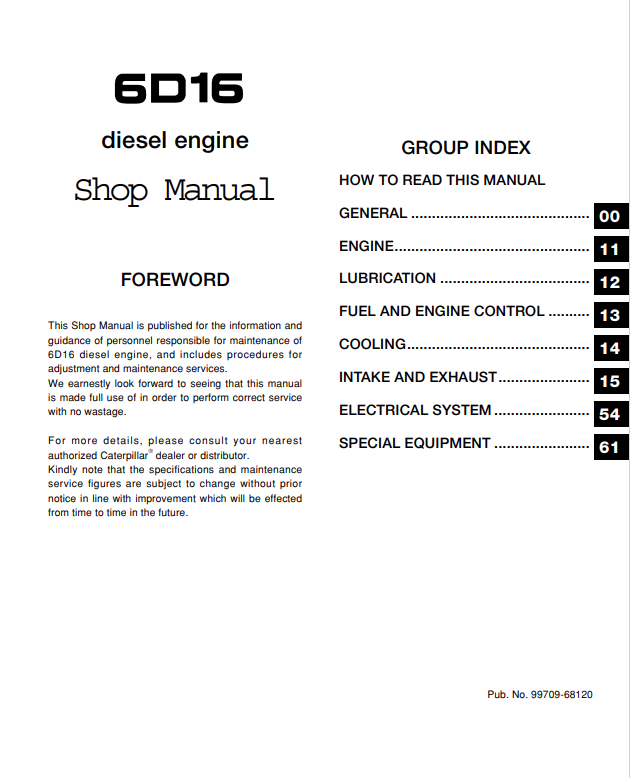 Caterpillar Cat 6D16 Diesel Engine Service Manual PDF | S/N ENG