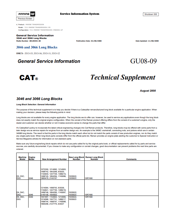 Caterpillar Cat 7211 Marine Transmission Service and Repair Manual PDF | S/N 1YB