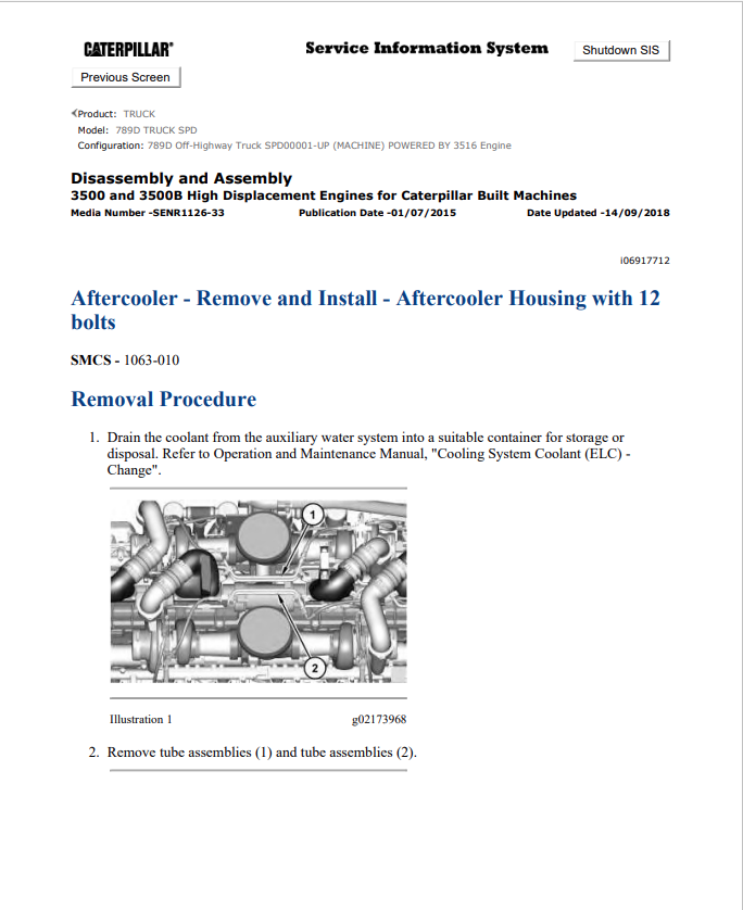 Caterpillar Cat 789D Truck Service and Repair Manual PDF | S/N SPD