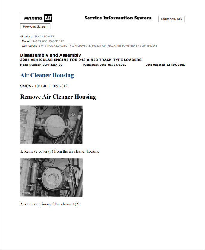 Caterpillar Cat 943 Track Loader Service and Repair Manual PDF | S/N 31Y