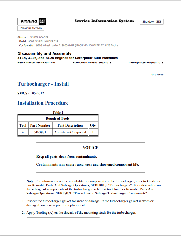 Caterpillar Cat 950G Wheel Loader Service and Repair Manual PDF | S/N 2JS
