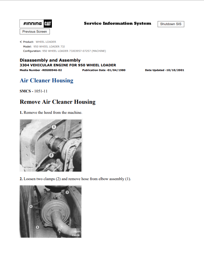 Caterpillar Cat 950 Wheel Loader Service and Repair Manual PDF | S/N 73J