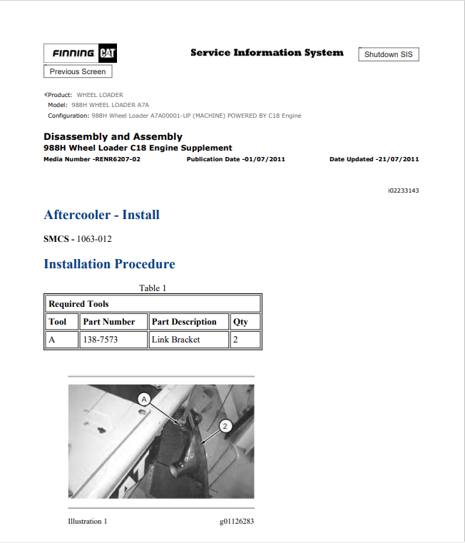 Caterpillar Cat 988H Wheel Loader Service and Repair Manual PDF | S/N A7A