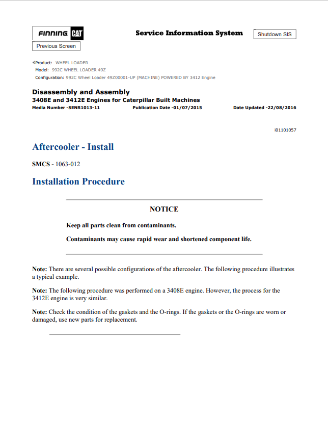Caterpillar Cat 992C Wheel Loader Service and Repair Manual PDF | S/N 49Z