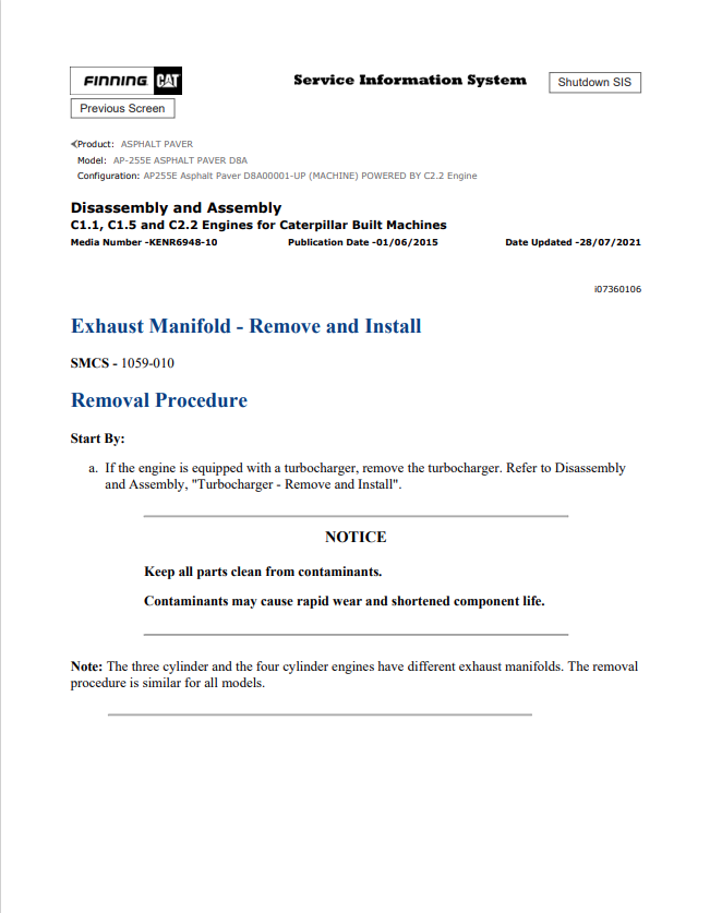 Caterpillar Cat AP-255E Asphalt Paver Service and Repair Manual PDF | S/N D8A