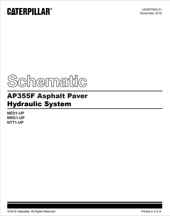 Caterpillar Cat AP355F Asphalt Paver Electrical And Hydraulics Schematic Manual PDF | S/N NED
