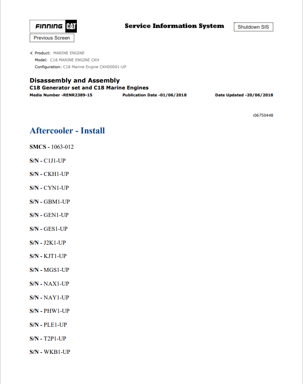 Caterpillar Cat C18 Marine Engine Service and Repair Manual PDF | S/N CKH