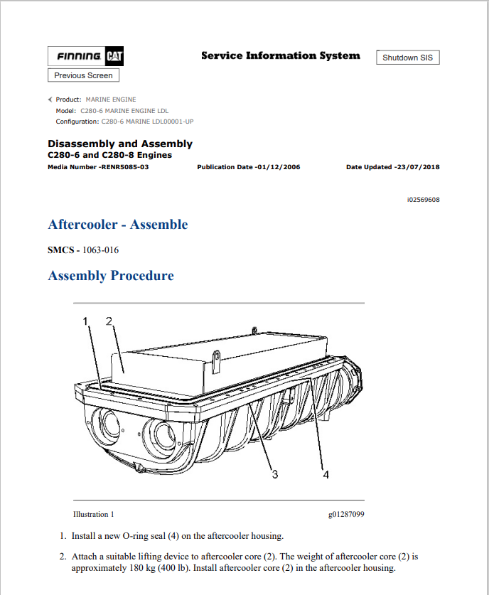 Caterpillar Cat C280-6 Marine Engine Service and Repair Manual PDF | S/N LDL