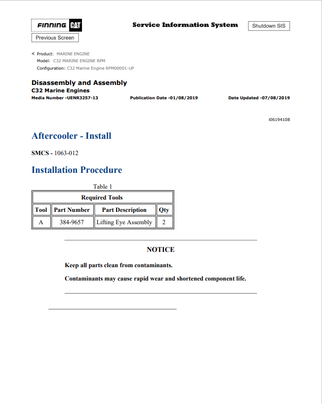 Caterpillar Cat C32 Marine Engine Service and Repair Manual PDF | S/N RPM