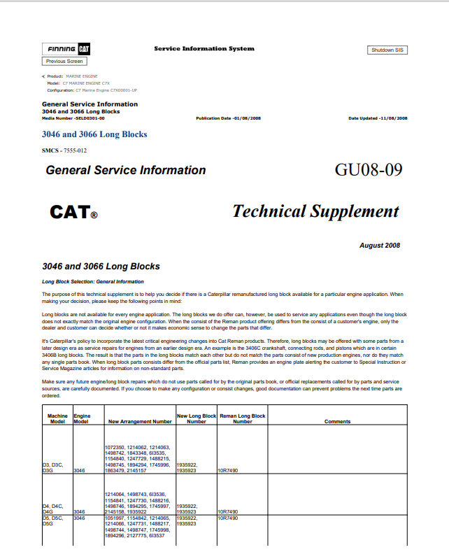 Caterpillar Cat C7 Marine Engine Service and Repair Manual PDF | S/N C7X