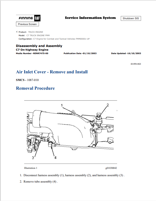 Caterpillar Cat C7 Truck Engine Service and Repair Manual PDF | S/N FMM