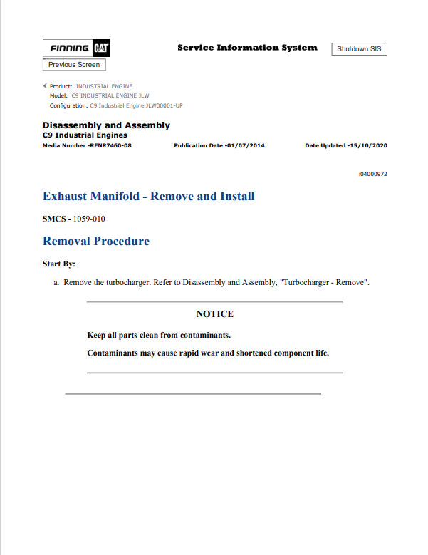 Caterpillar Cat C9 Industrial Engine Service and Repair Manual PDF | S/N JLW