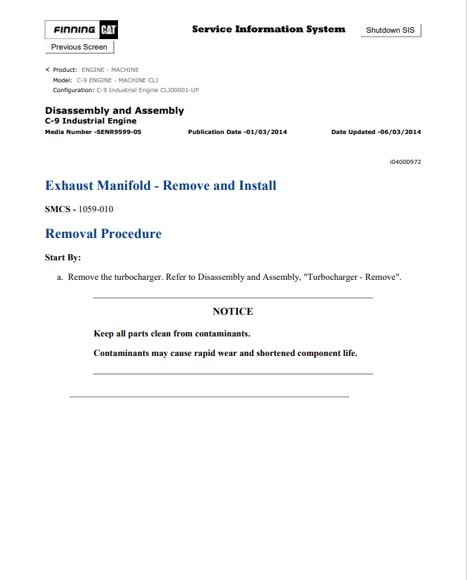 Caterpillar Cat C9 Industrial Machine Service and Repair Manual PDF | S/N CLJ