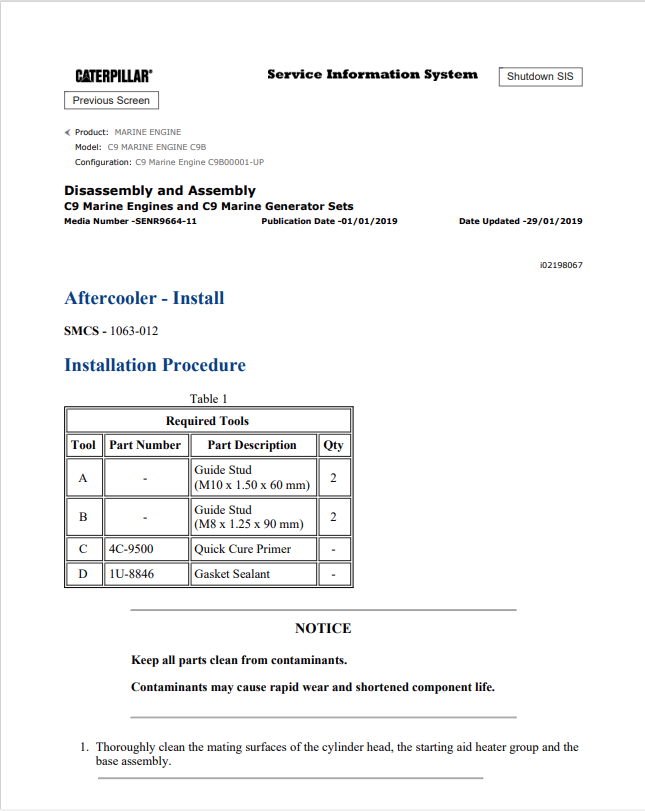 Caterpillar Cat C9 Marine Engine Service and Repair Manual PDF | S/N C9B