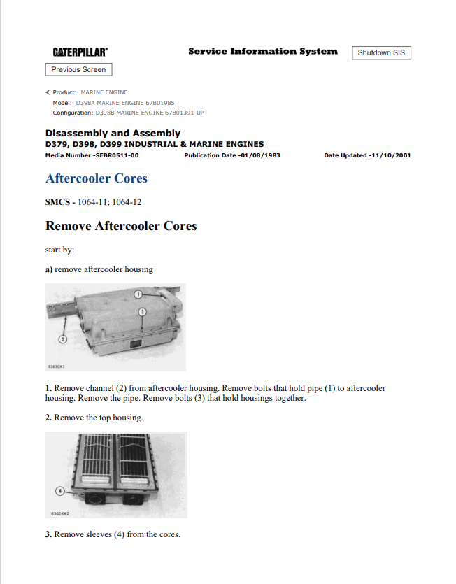 Caterpillar Cat D398A Marine Engine Service and Repair Manual PDF | S/N 67B01985