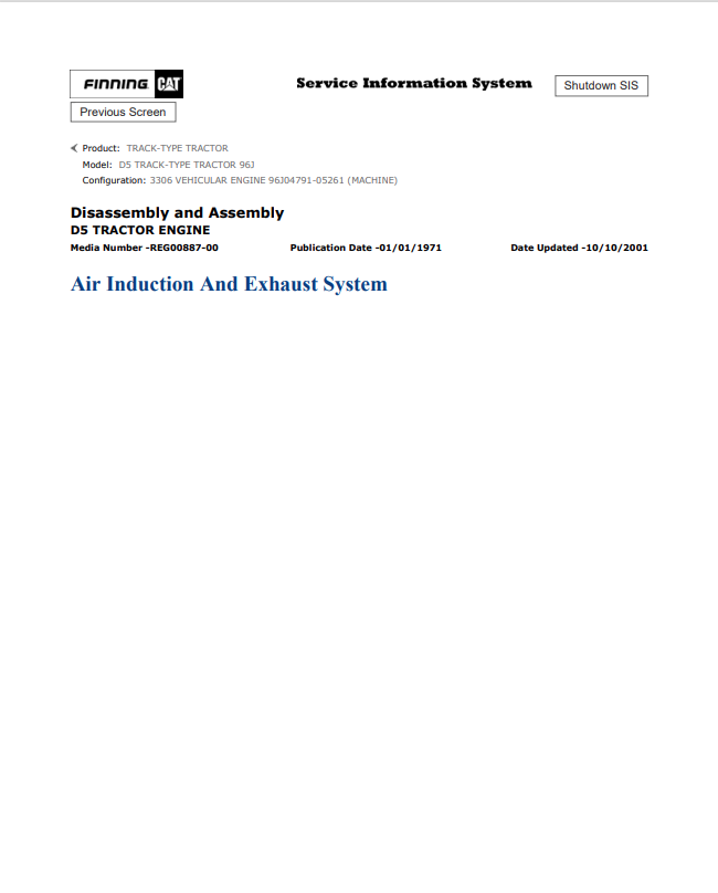 Caterpillar Cat D5 Track-type Tractor Service and Repair Manual PDF | S/N 96J
