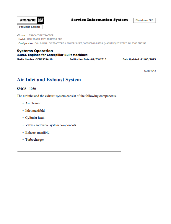 Caterpillar Cat D6H Track-type Tractor Service and Repair Manual PDF | S/N 6FC