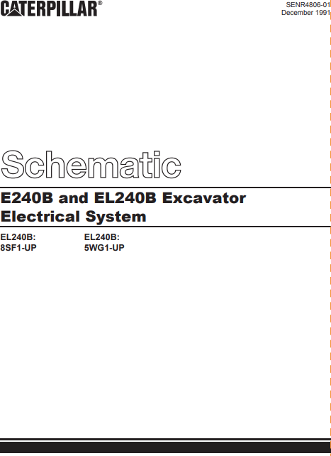 Caterpillar Cat EL240B Excavator Electrical And Hydraulic Schematic Manual PDF | S/N 5WG
