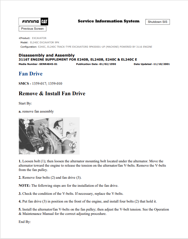 Caterpillar Cat EL240C Excavator Service and Repair Manual PDF | S/N 9PK