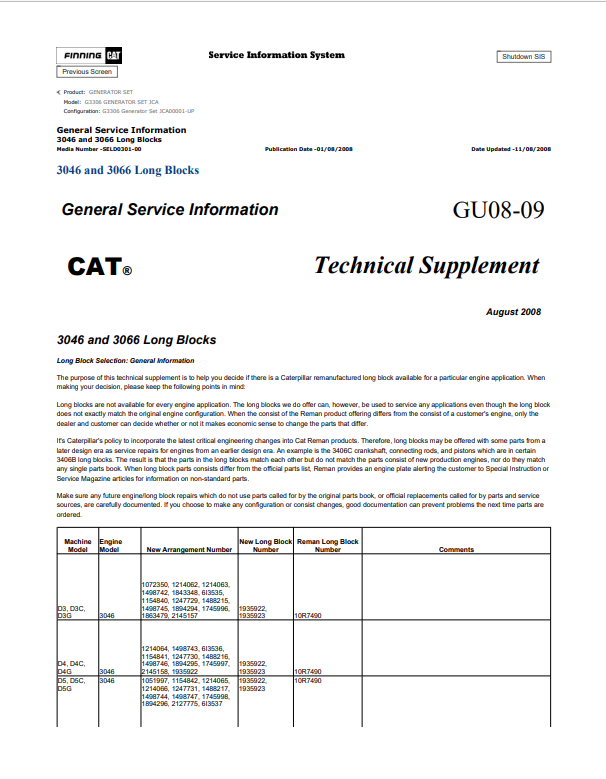 Caterpillar Cat G3306 Generator Set Operation and Maintenance Manual PDF | S/N JCA