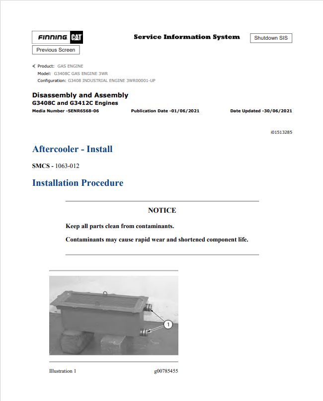 Caterpillar Cat G3408C Gas Engine Service and Repair Manual PDF | S/N 3WR