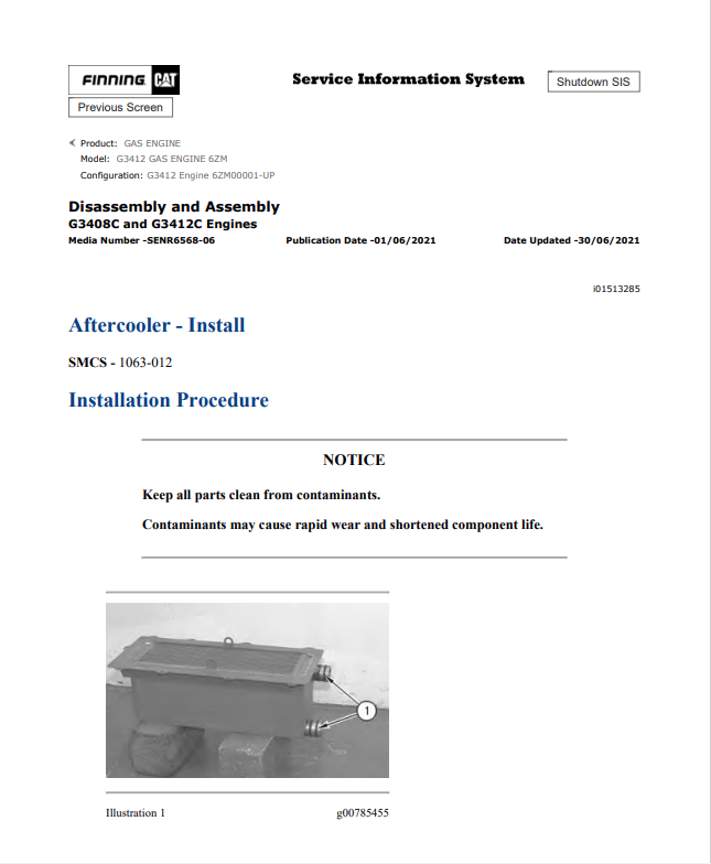 Caterpillar Cat G3412 Gas Engine Service and Repair Manual PDF | S/N 6ZM