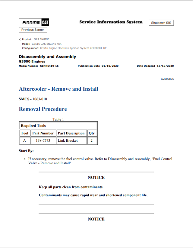 Caterpillar Cat G3516 Gas Engine Service And Repair Manual PDF | S/N 4EK
