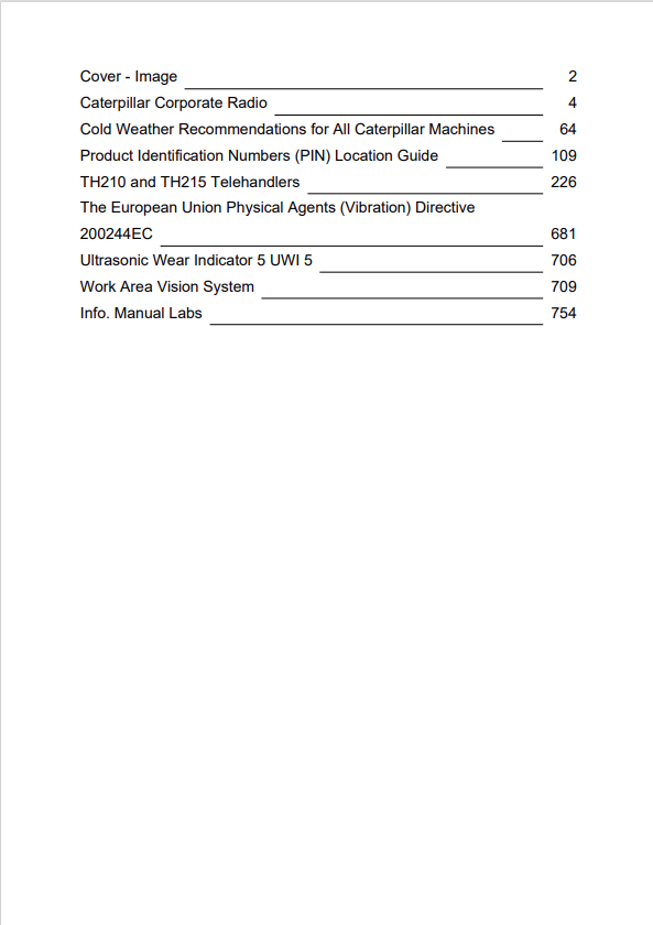 Caterpillar Cat TH210 Telehandler Operation and Maintenance Manual PDF | S/N MHT