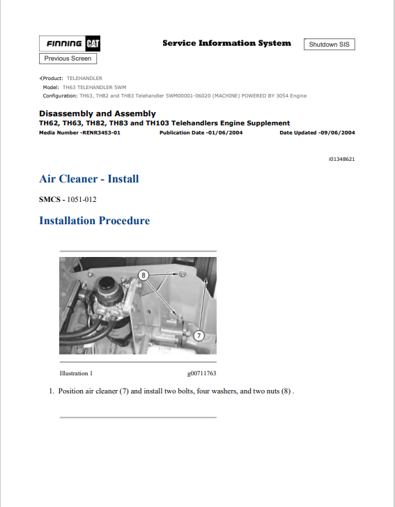 Caterpillar Cat TH63 Telehandler Service and Repair Manual PDF | S/N 5WM