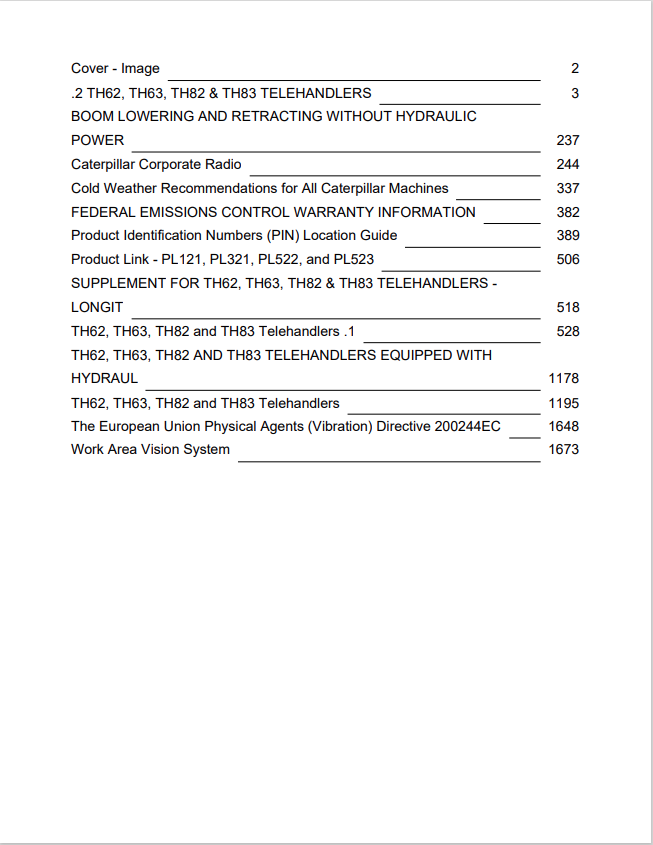 Caterpillar Cat TH82 Telehandler Operation and Maintenance Manual PDF | S/N 3JN
