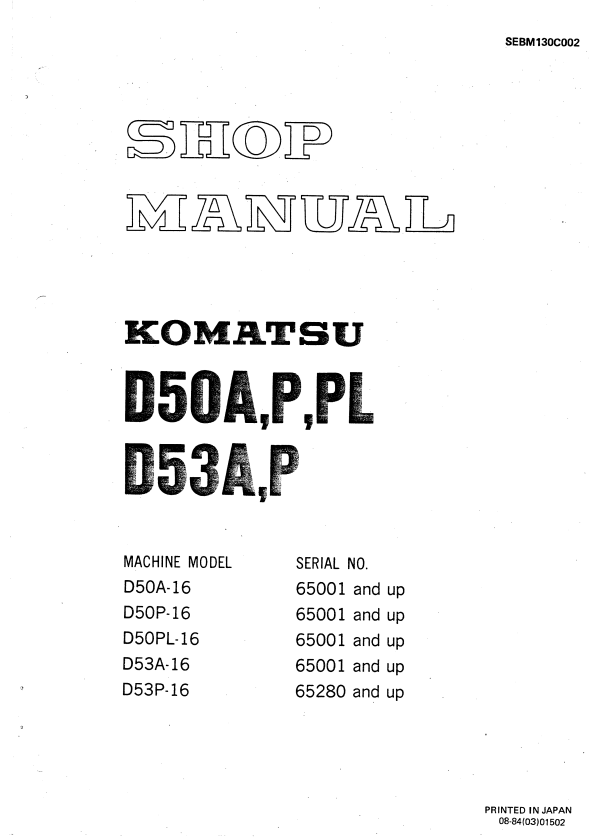 D53A-16 Bulldozer Shop Manual SN 65001-UP