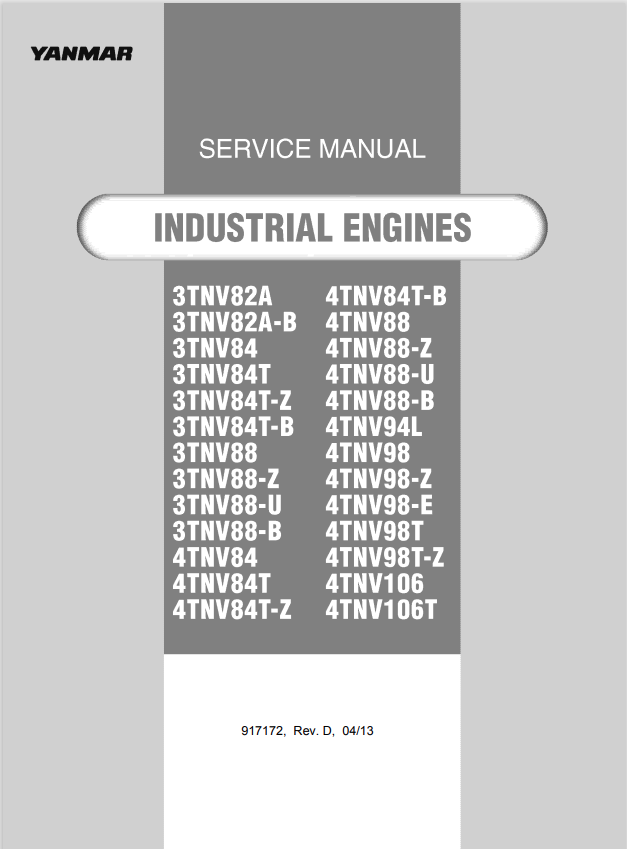 GEHL 3TNV82A, 3TNV82A-B, 3TNV84, 3TNV84T, 3TNV84T-Z, 3TNV84-B, 3TNV88, 3TNV88-Z ENGINE SERVICE MANUAL 917172 - PDF