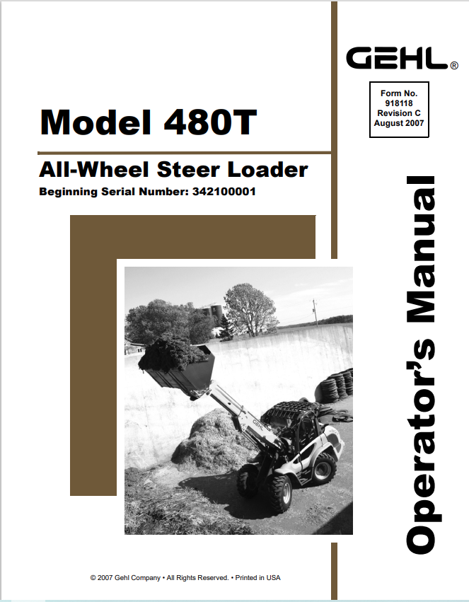 GEHL 480T ALL WHEEL STEER LOADER OPERATOR MANUAL 918118 - PDF