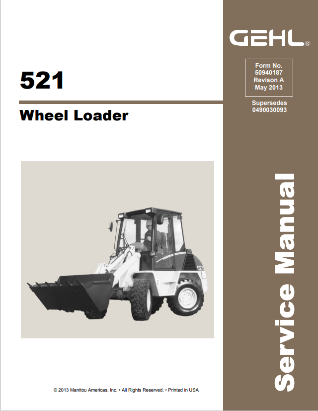GEHL 521 WHEEL LOADER SERVICE MANUAL 50940187- PDF