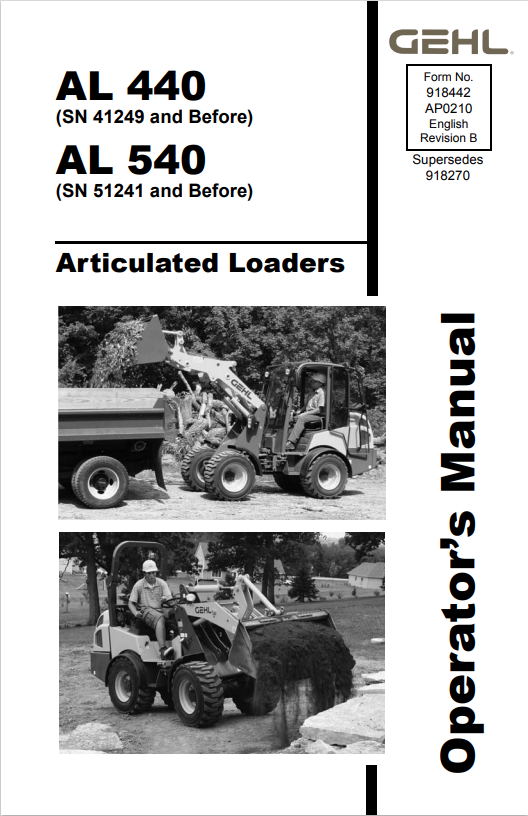 GEHL AL440, AL540 ARTICULATED LOADER OPERATOR MANUAL 918442 - PDF